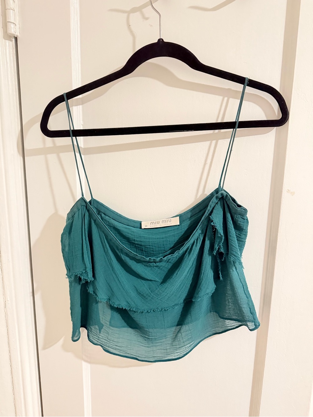 Miu Miu Teal Layered Spaghetti-Strap Cami